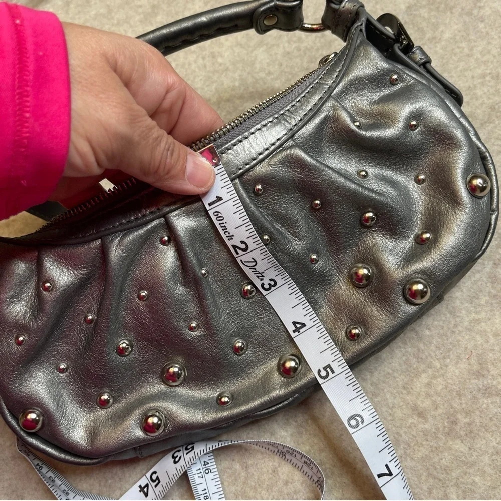 Badgley Mischka Gray Silver Studded Crescent Small Hobo Bag Purse